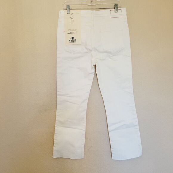 Marine Layer Crop Kick Flare Jeans Size 28 Ivory White Stretchy High Rise Pocket - Picture 11 of 11